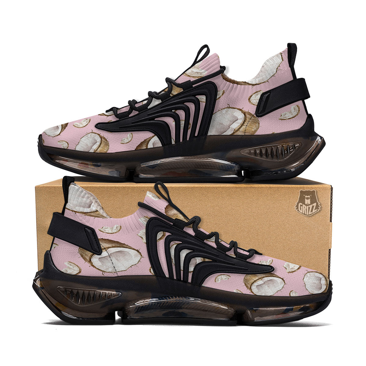 Coconut Pink Print Pattern Black Gym Shoes-grizzshop