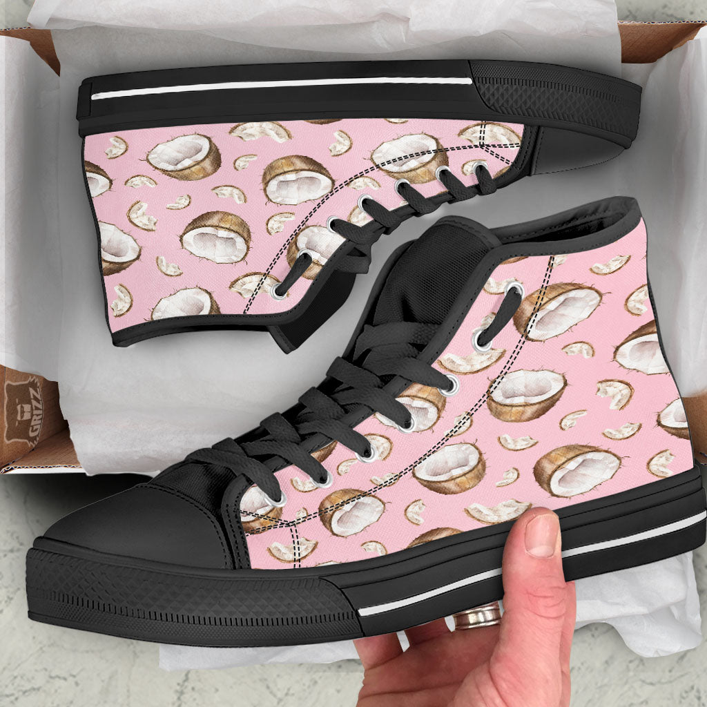 Coconut Pink Print Pattern Black High Top Shoes-grizzshop