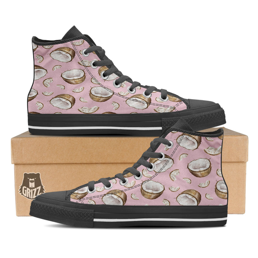 Coconut Pink Print Pattern Black High Top Shoes-grizzshop