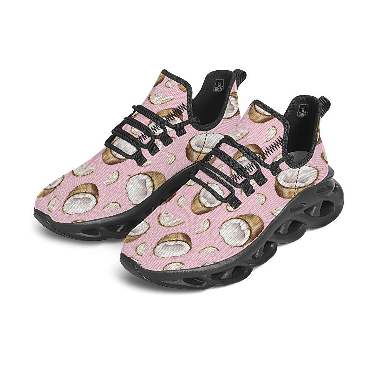 Coconut Pink Print Pattern Black Running Shoes-grizzshop