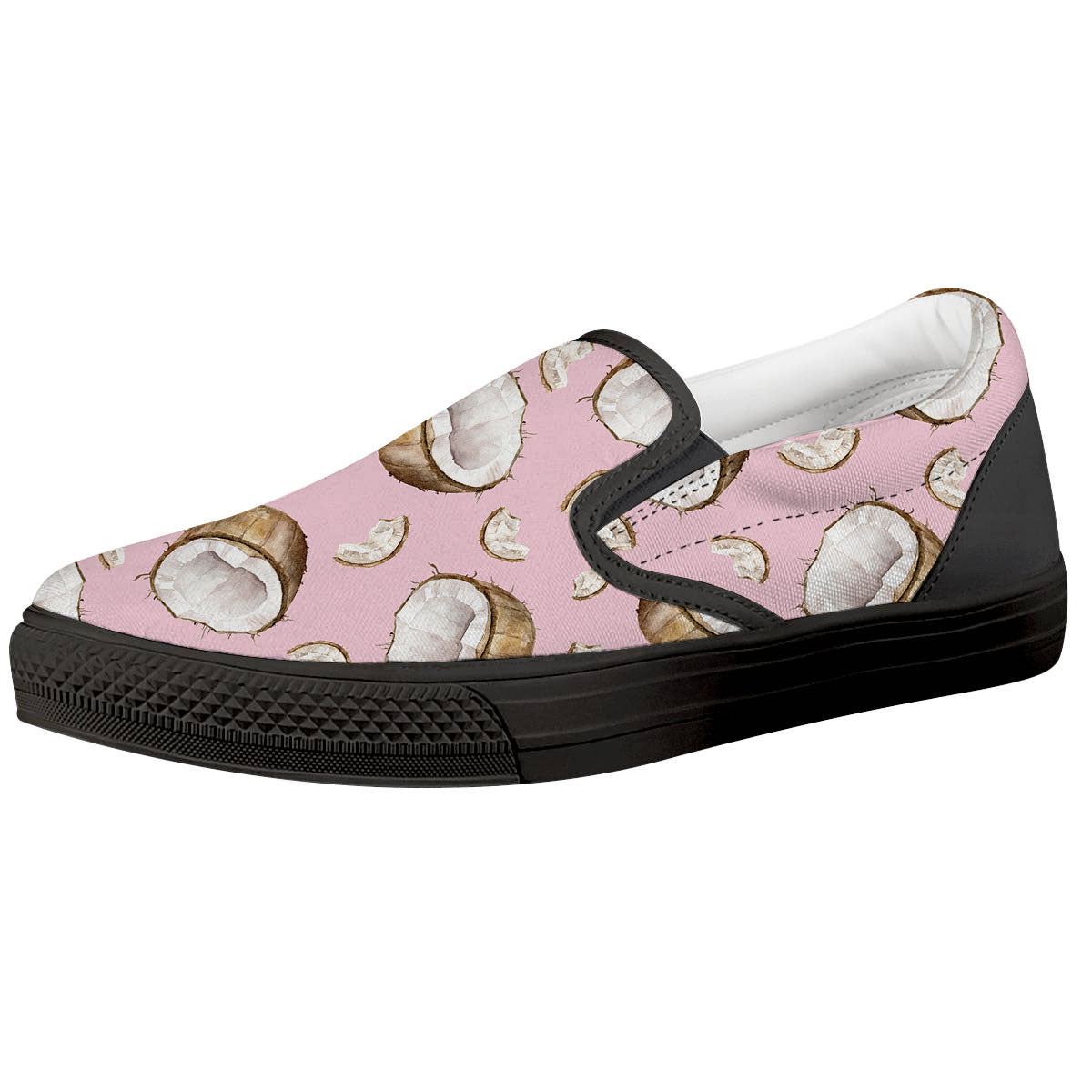 Coconut Pink Print Pattern Black Slip On Shoes-grizzshop