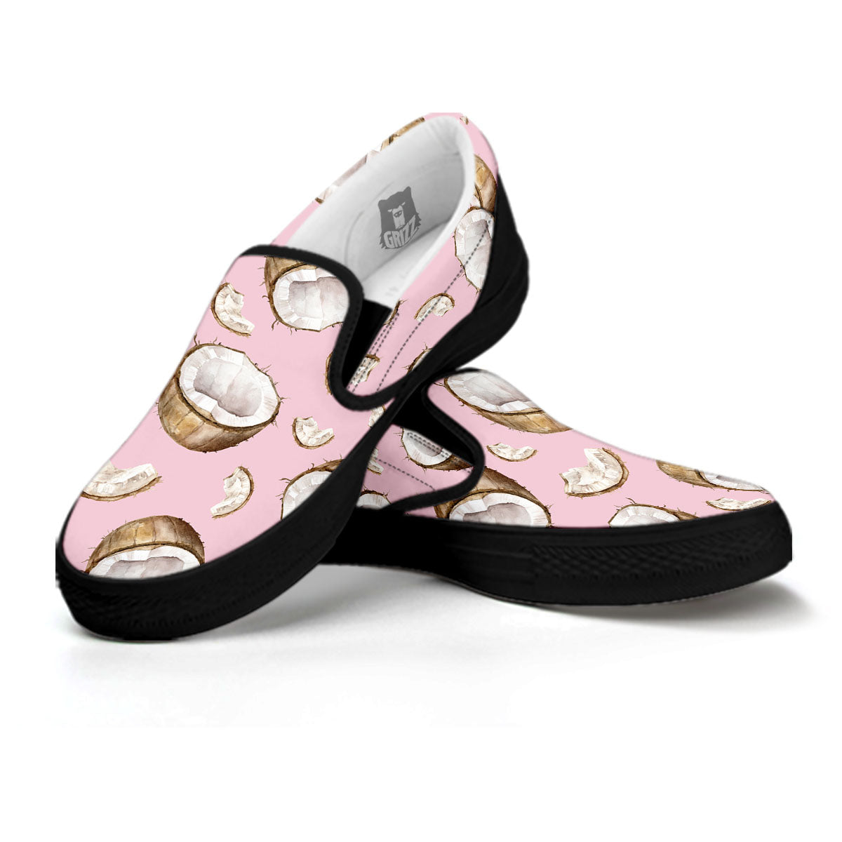 Coconut Pink Print Pattern Black Slip On Shoes-grizzshop