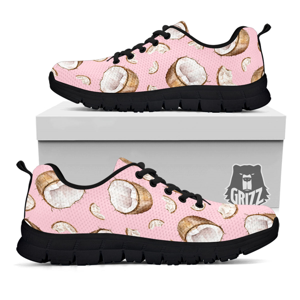 Coconut Pink Print Pattern Black Sneaker-grizzshop