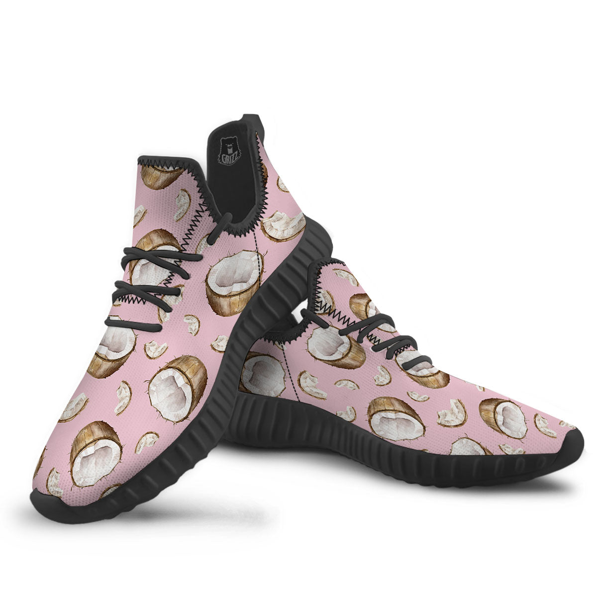 Coconut Pink Print Pattern Black Walking Shoes-grizzshop