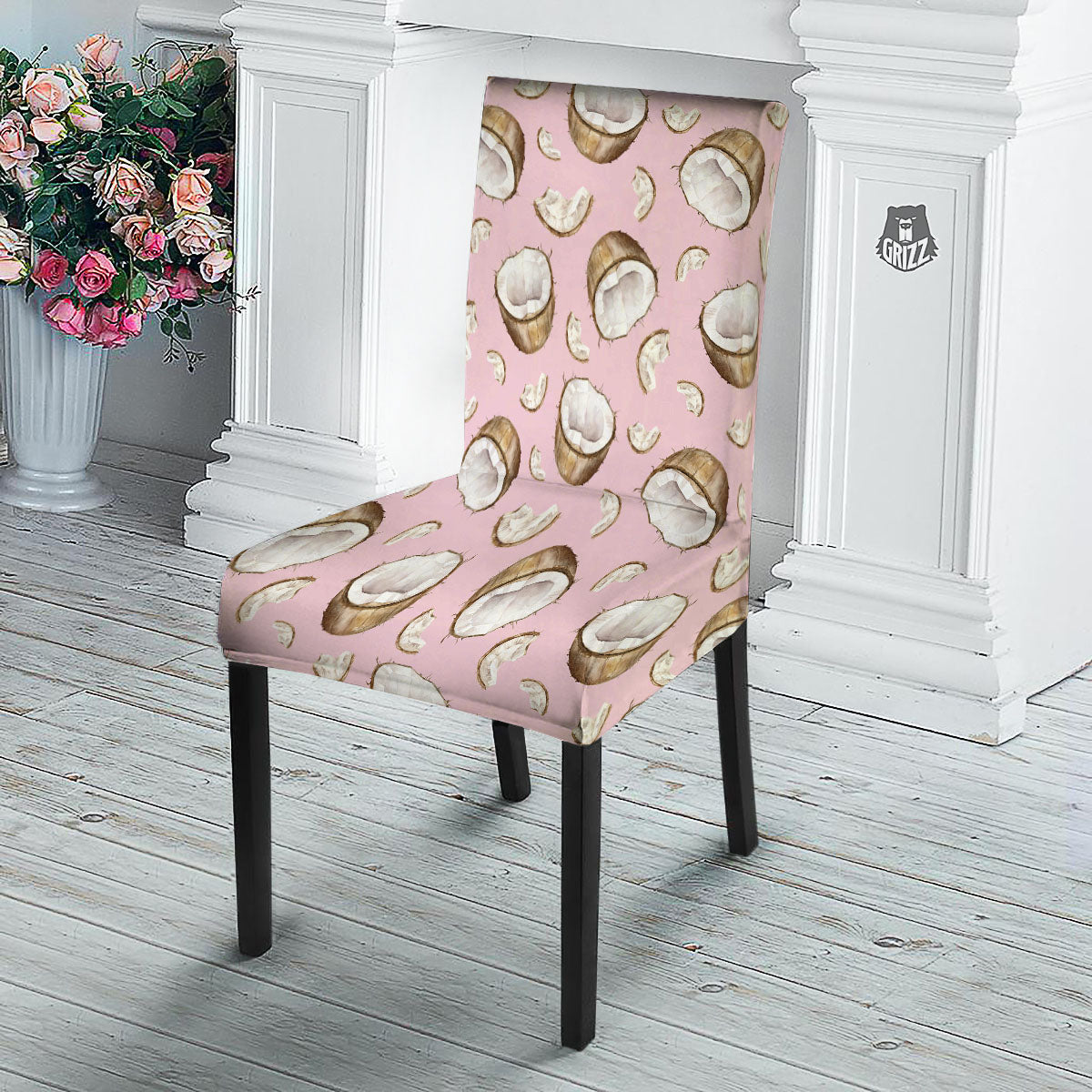 Coconut Pink Print Pattern Dining Chair Slipcover-grizzshop