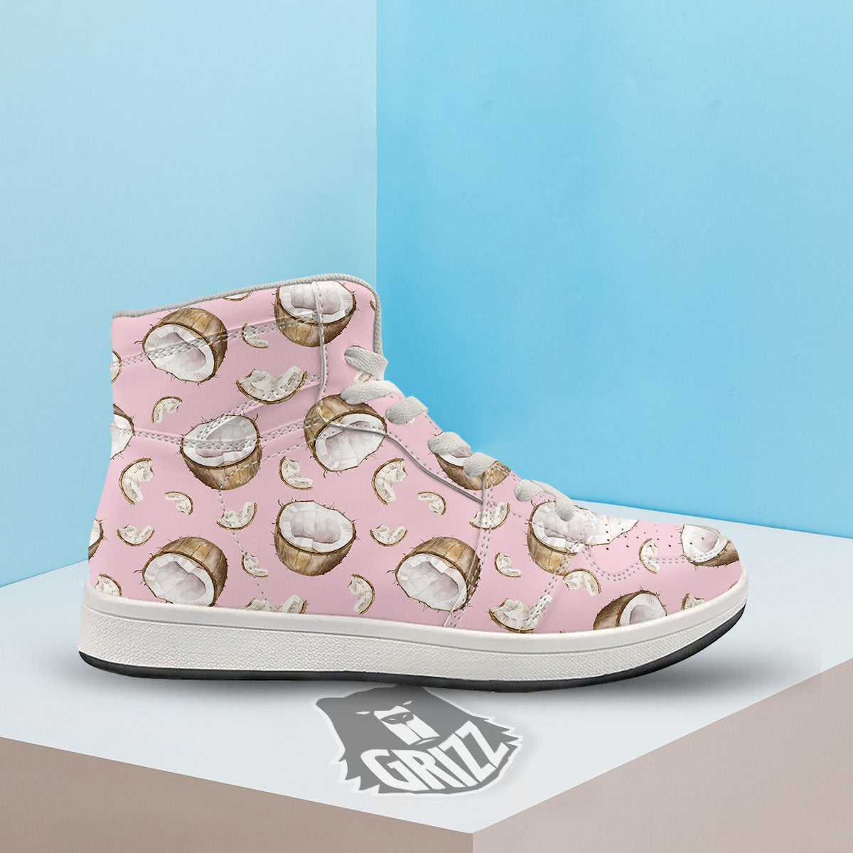 Coconut Pink Print Pattern High Top Sneakers-grizzshop