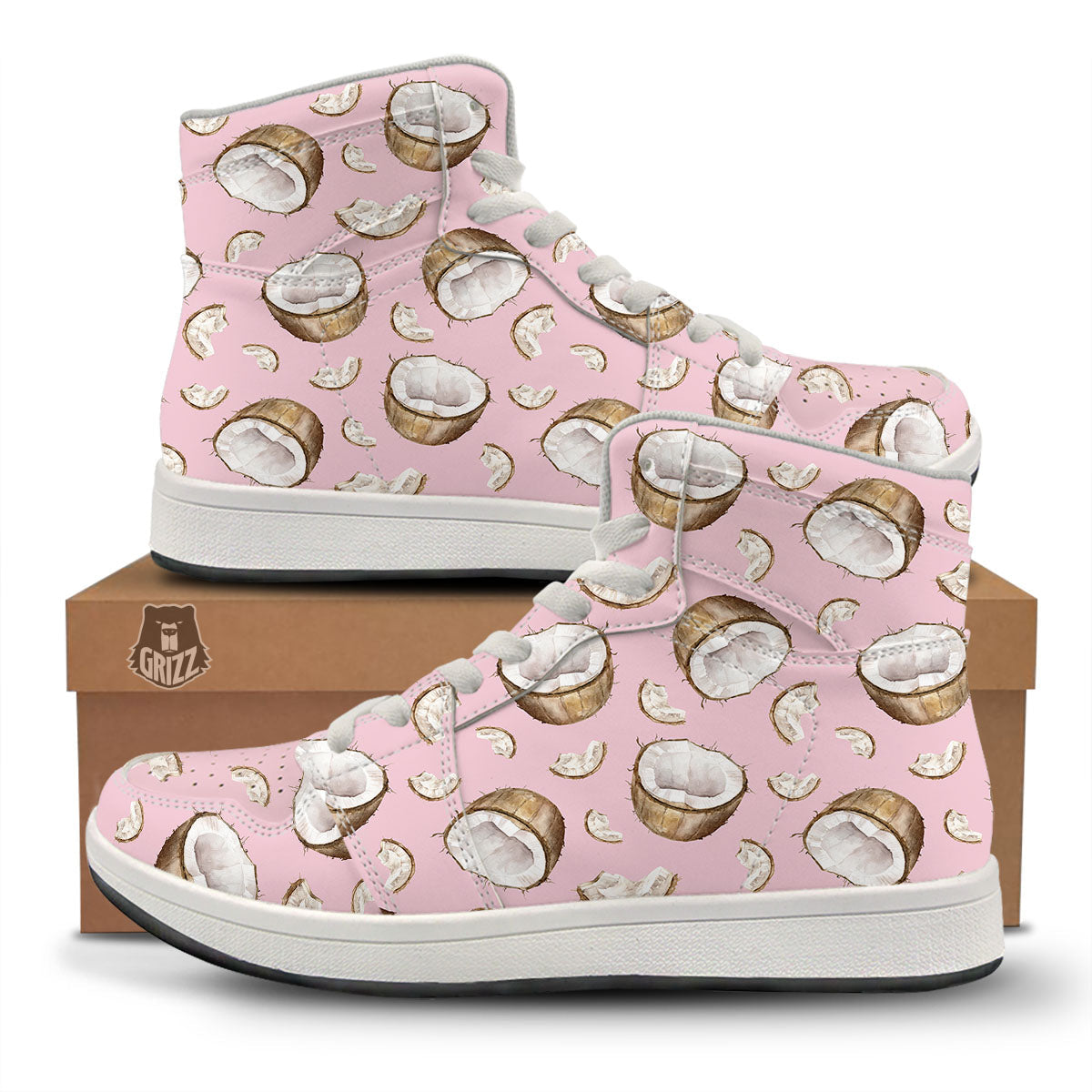 Coconut Pink Print Pattern High Top Sneakers-grizzshop