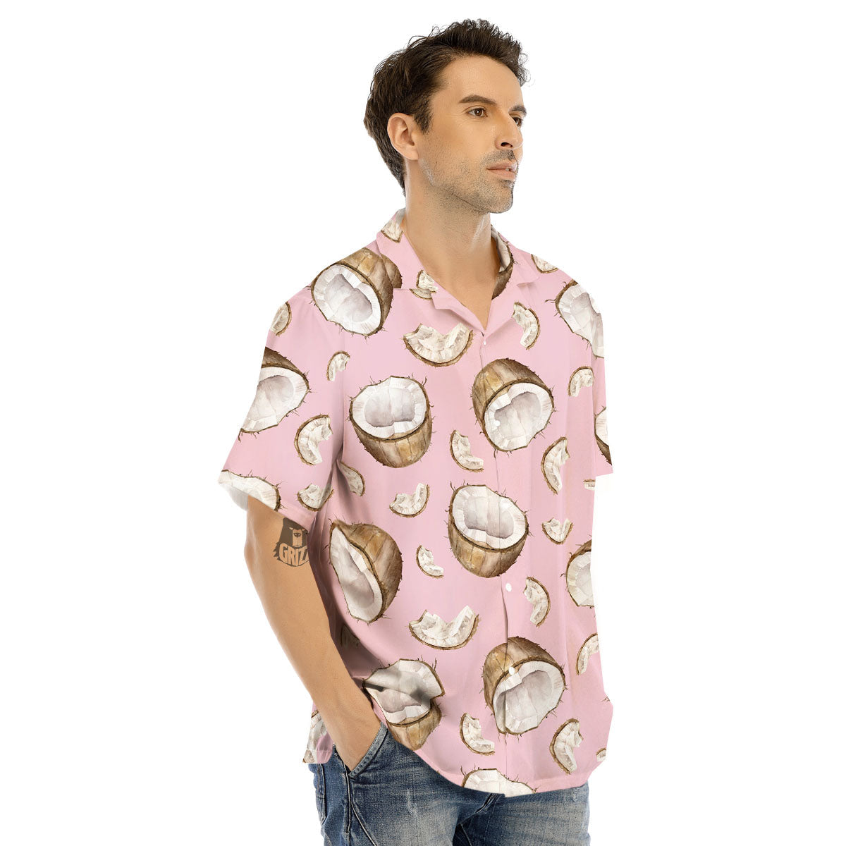 Coconut Pink Print Pattern Men's Hawaiian Shirt-grizzshop