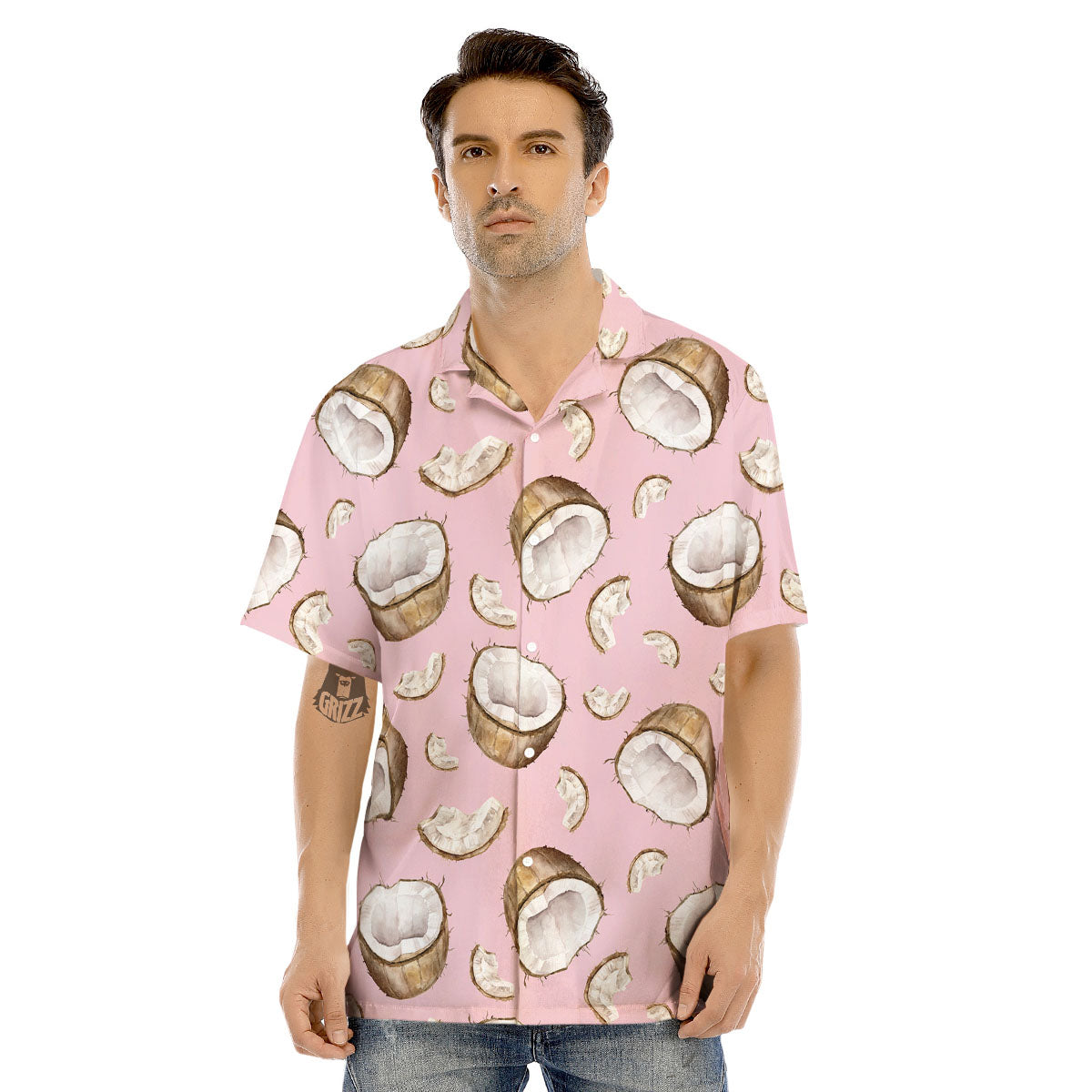 Coconut Pink Print Pattern Men's Hawaiian Shirt-grizzshop