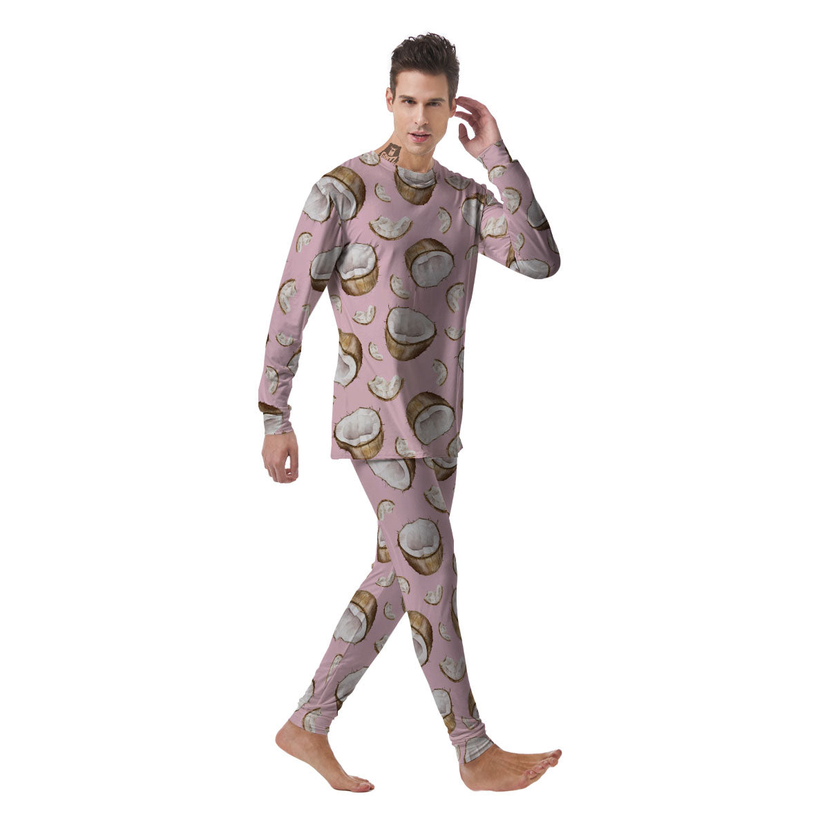 Coconut Pink Print Pattern Men's Pajamas-grizzshop