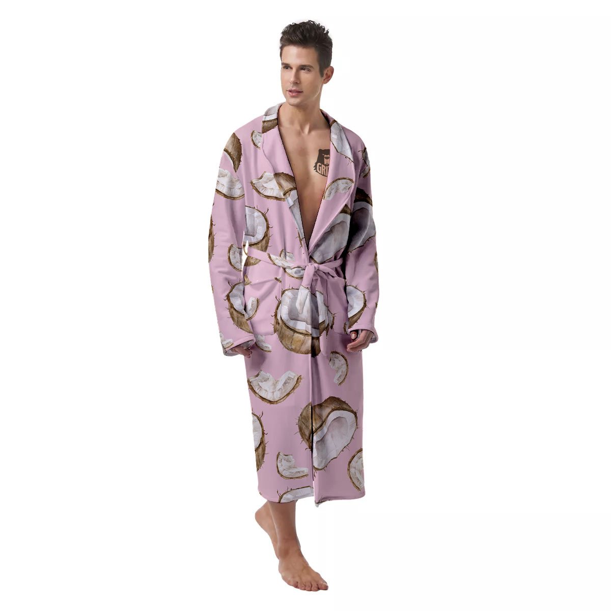 Coconut Pink Print Pattern Men's Robe-grizzshop