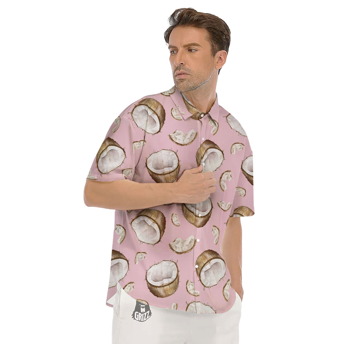 Coconut Pink Print Pattern Men's Short Sleeve Shirts-grizzshop