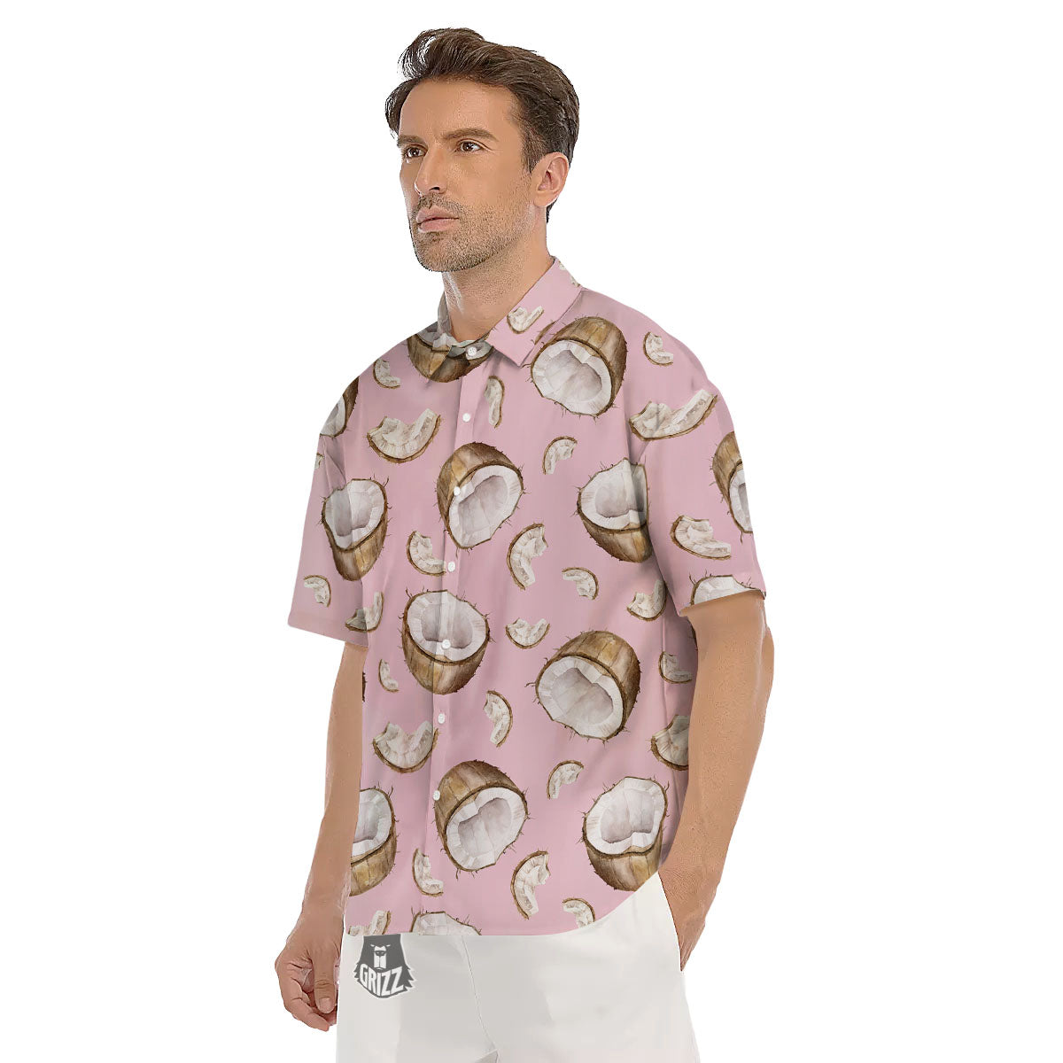 Coconut Pink Print Pattern Men's Short Sleeve Shirts-grizzshop