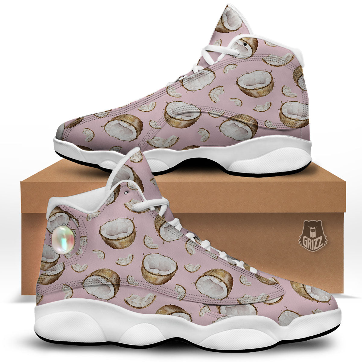 Coconut Pink Print Pattern White Basketball Shoes-grizzshop