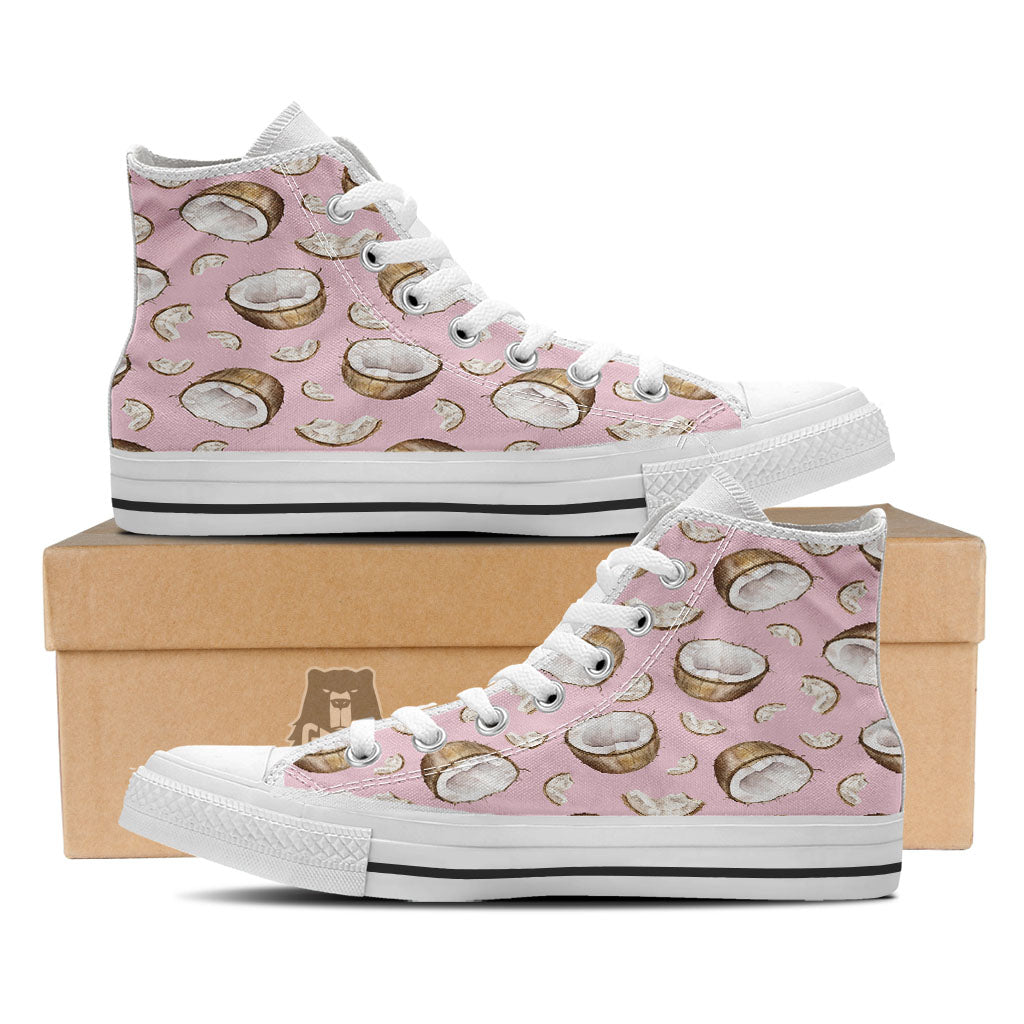 Coconut Pink Print Pattern White High Top Shoes-grizzshop