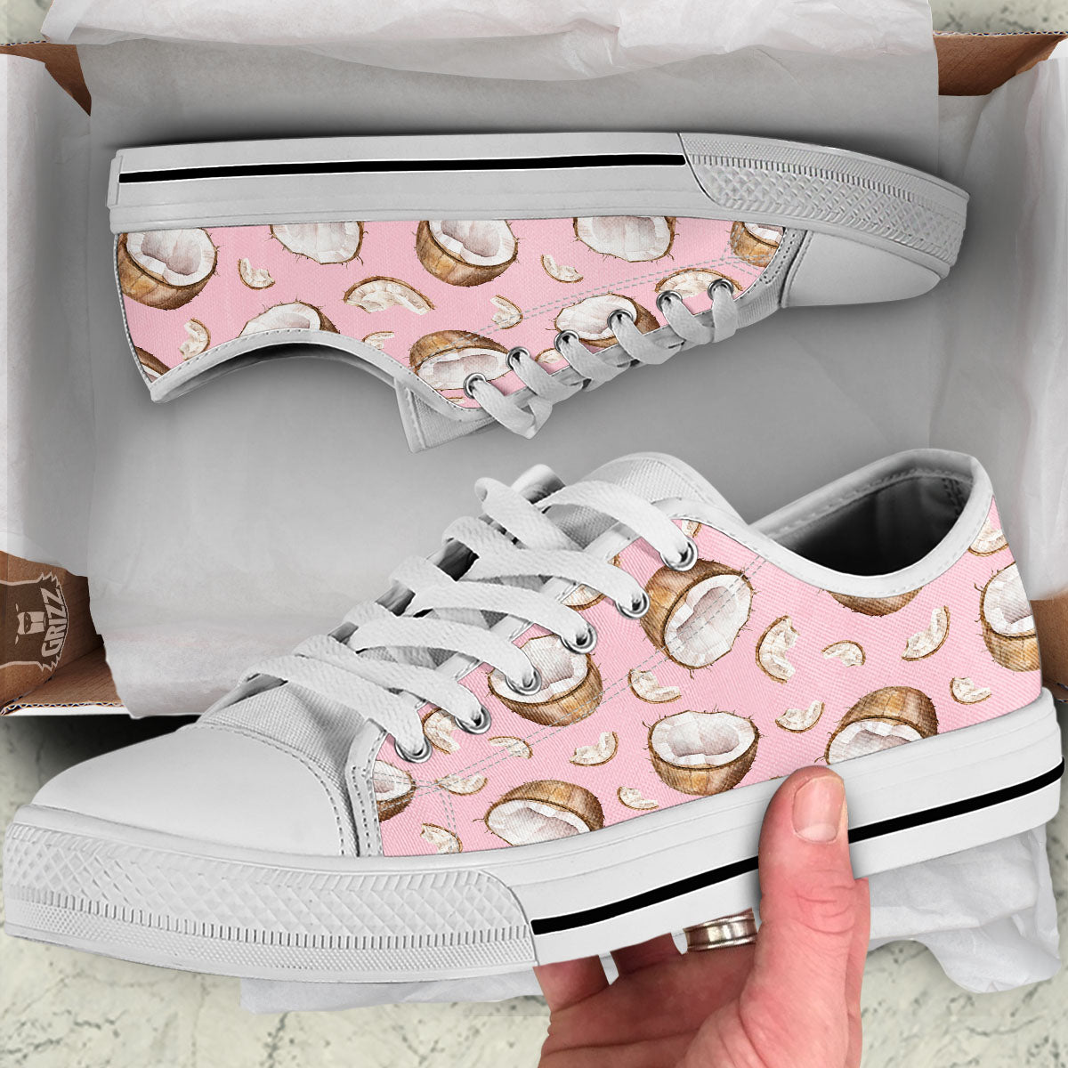 Coconut Pink Print Pattern White Low Top Shoes-grizzshop