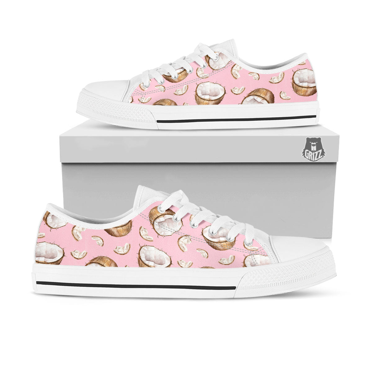 Coconut Pink Print Pattern White Low Top Shoes-grizzshop