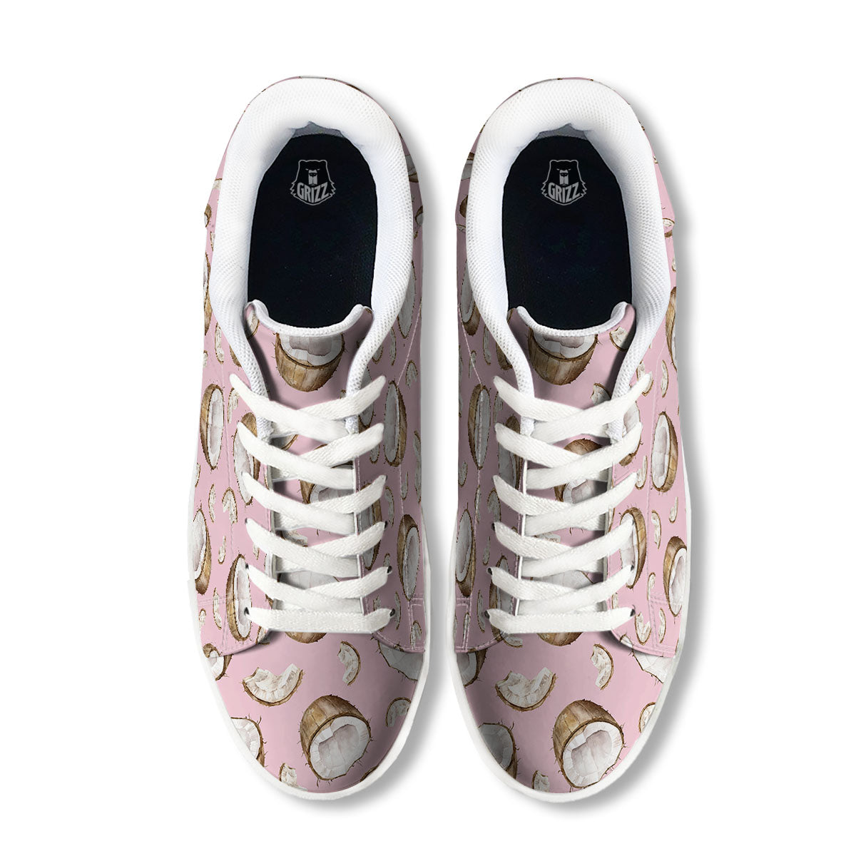 Coconut Pink Print Pattern White Low Top Sneakers-grizzshop
