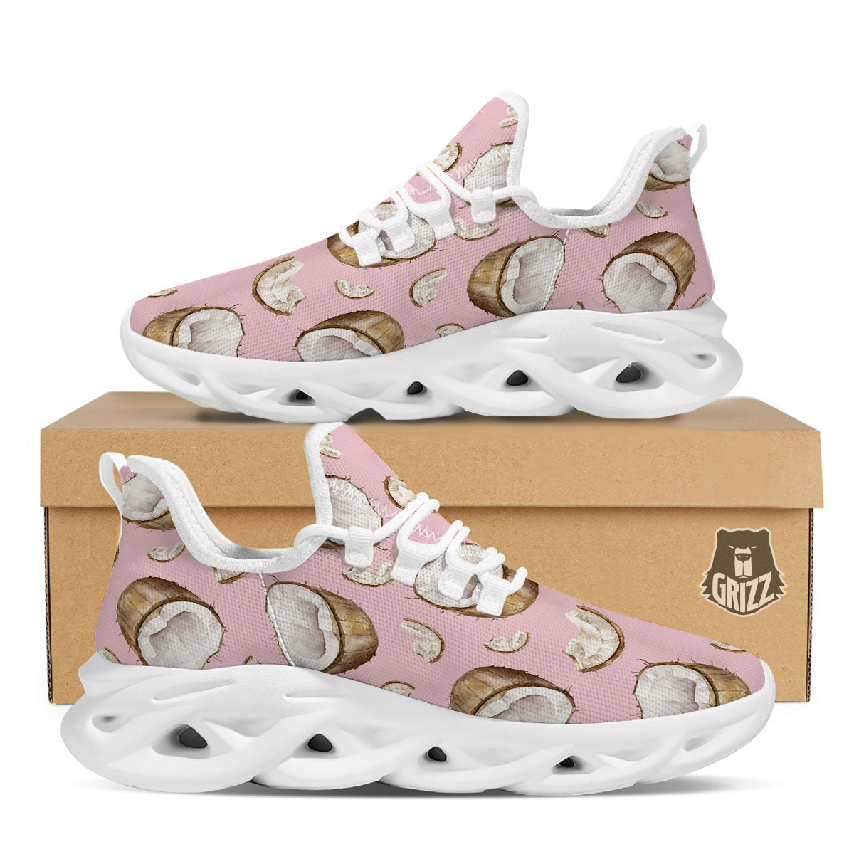 Coconut Pink Print Pattern White Running Shoes-grizzshop