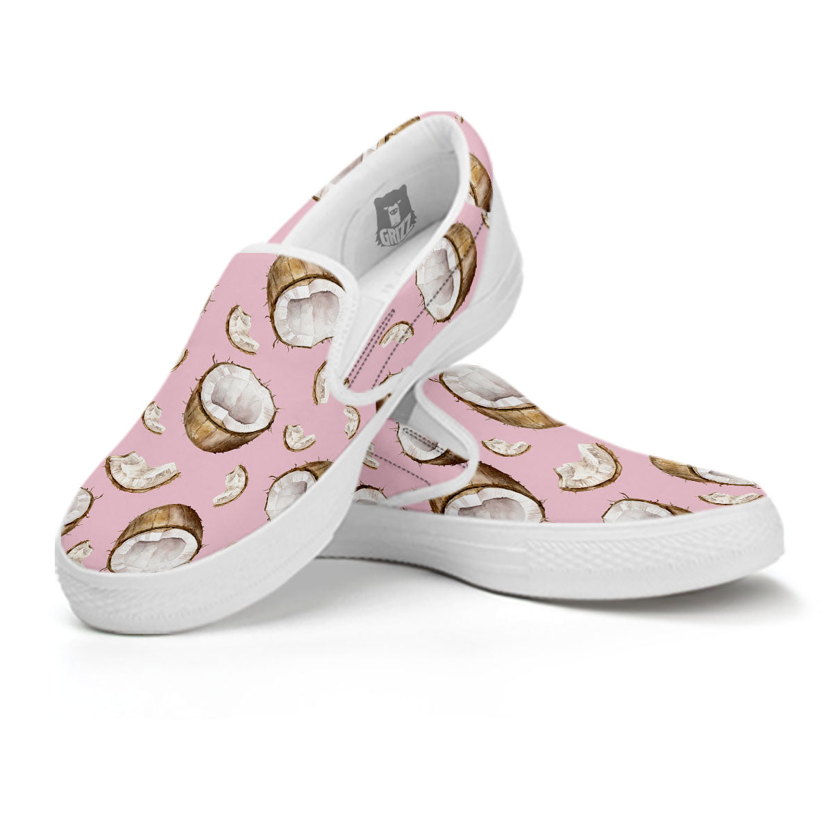 Coconut Pink Print Pattern White Slip On Shoes-grizzshop