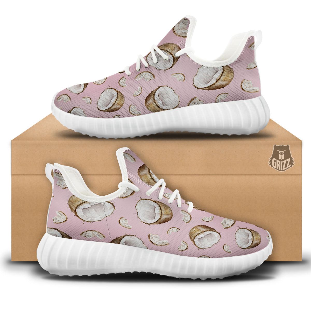 Coconut Pink Print Pattern White Walking Shoes-grizzshop