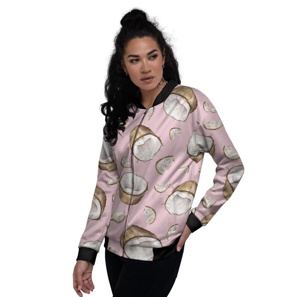 Coconut Pink Print Pattern Women's Bomber Jacket-grizzshop