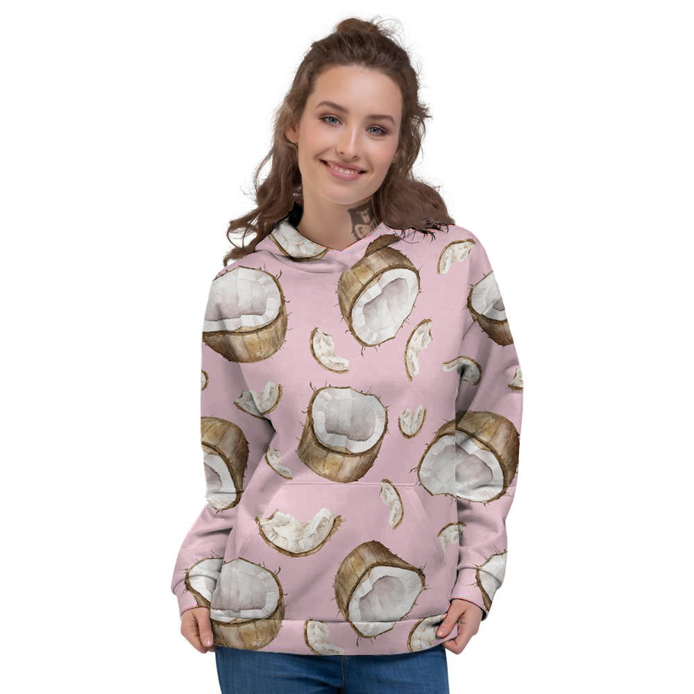 Coconut Pink Print Pattern Women's Hoodie-grizzshop