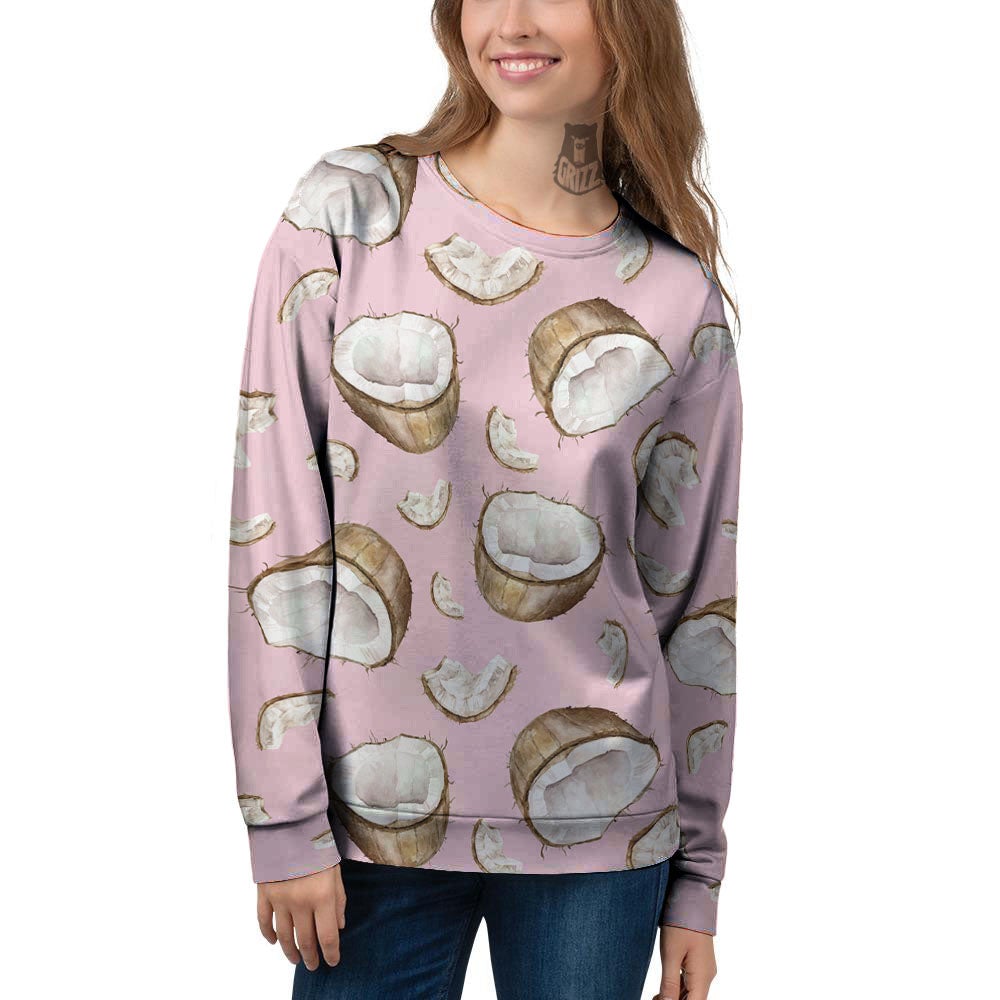 Coconut Pink Print Pattern Women's Sweatshirt-grizzshop