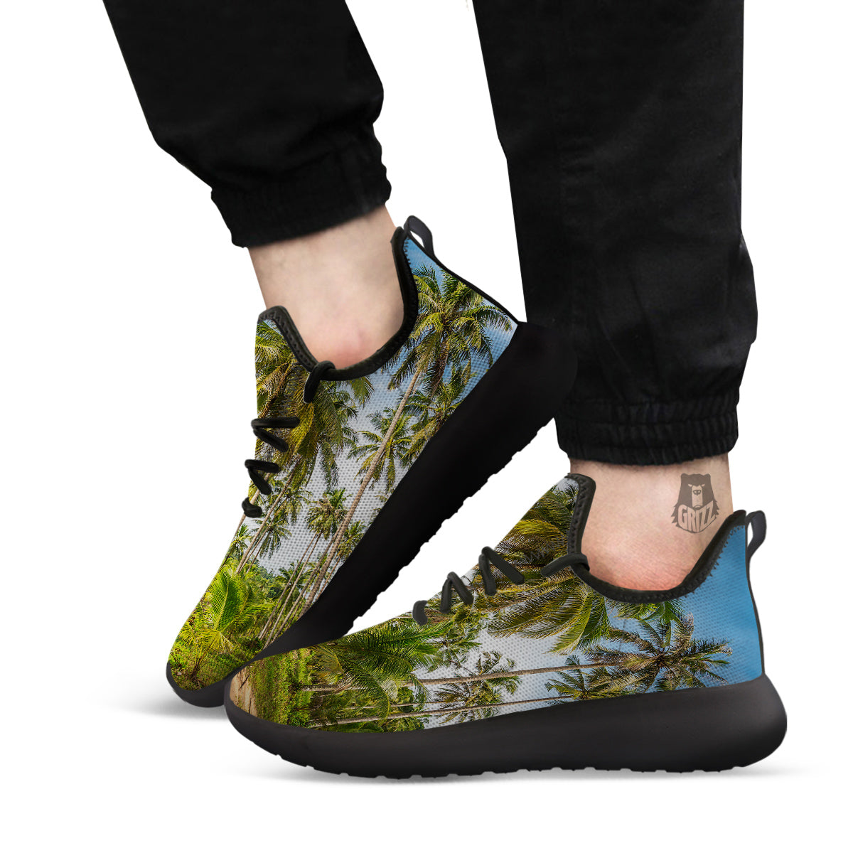 Coconut Tree Print Black Athletic Shoes-grizzshop