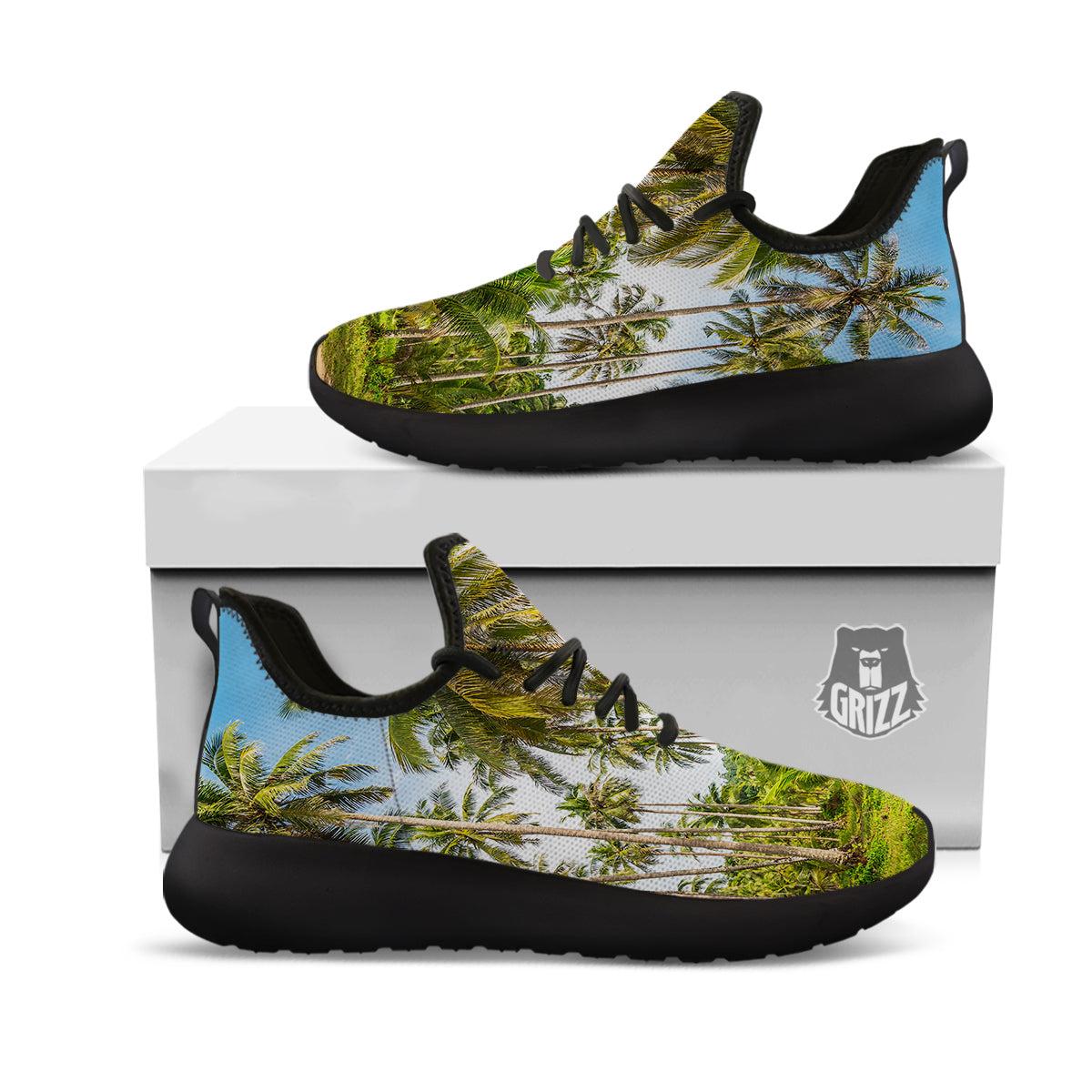Coconut Tree Print Black Athletic Shoes-grizzshop