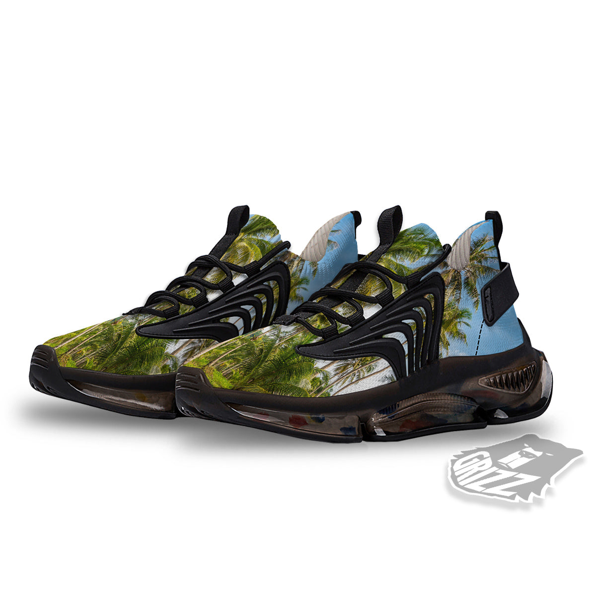 Coconut Tree Print Black Gym Shoes-grizzshop
