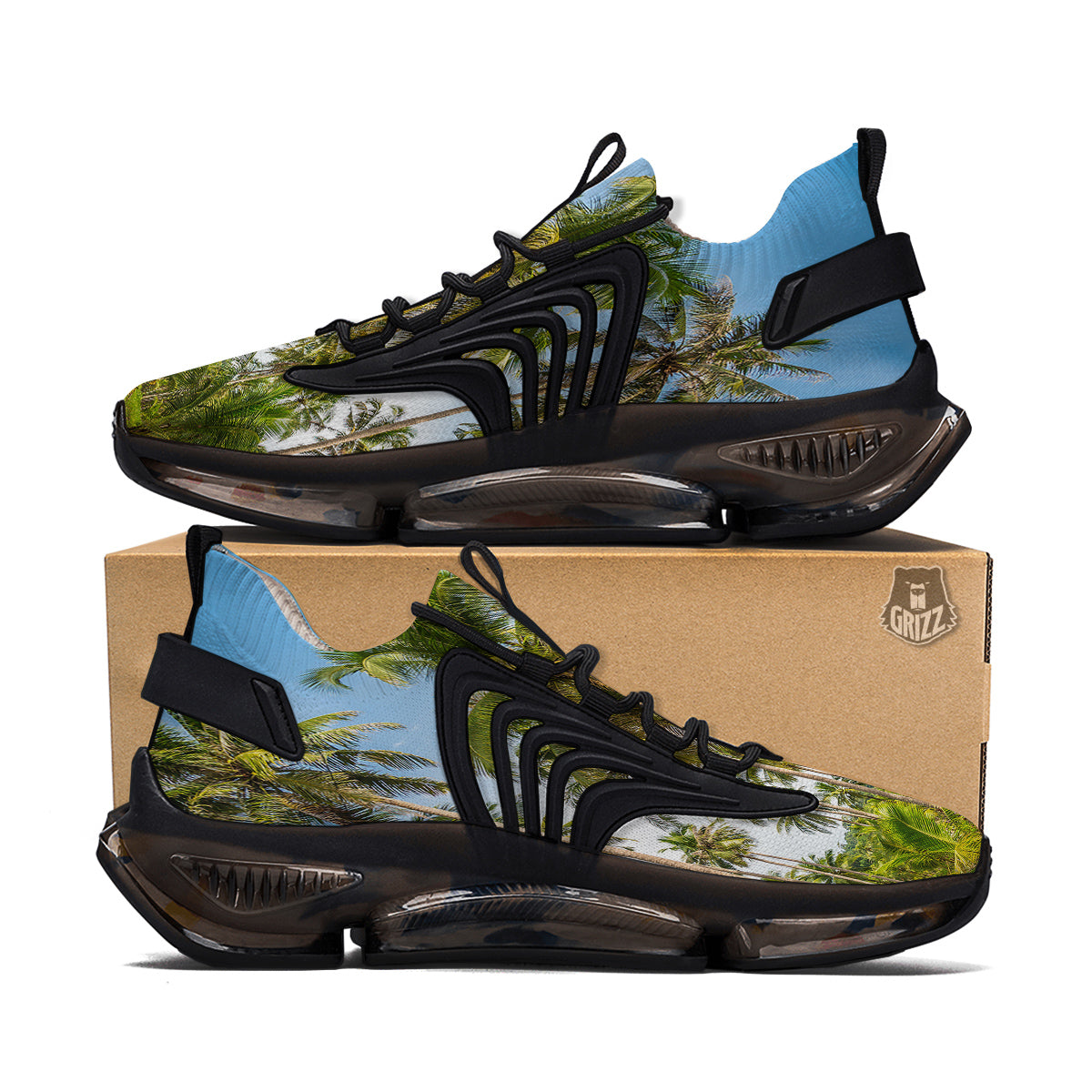 Coconut Tree Print Black Gym Shoes-grizzshop