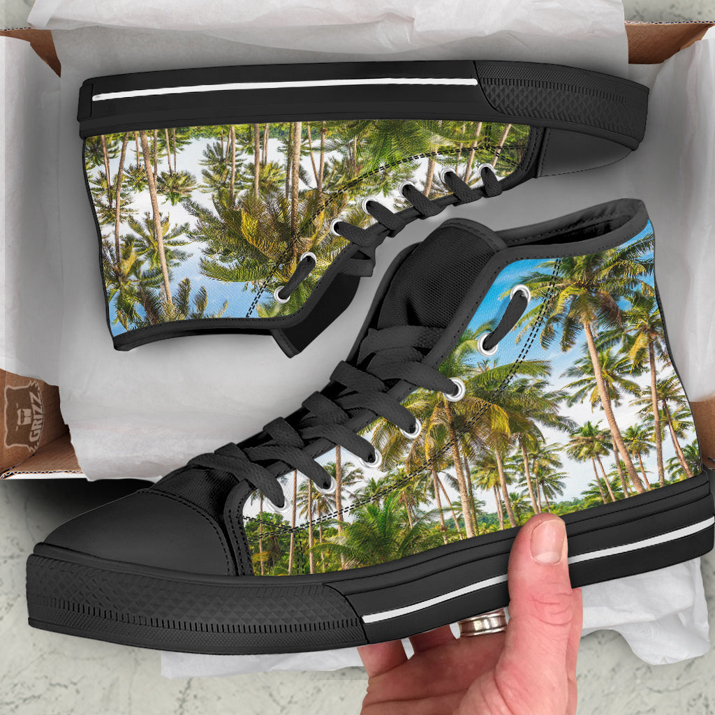 Coconut Tree Print Black High Top Shoes-grizzshop