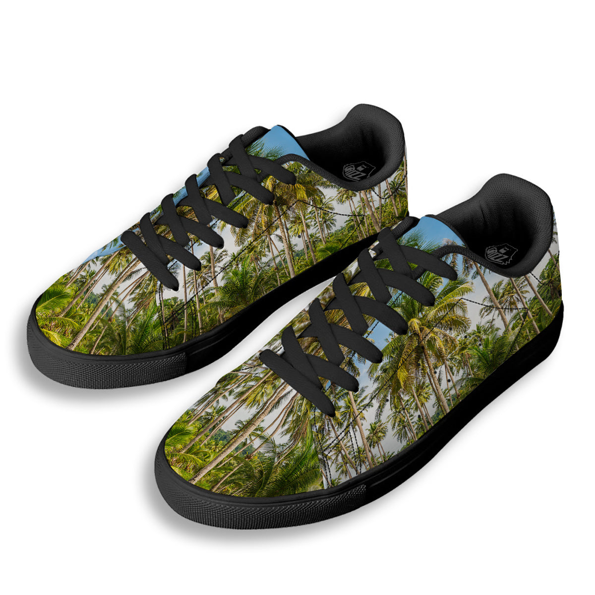 Coconut Tree Print Black Low Top Sneakers-grizzshop