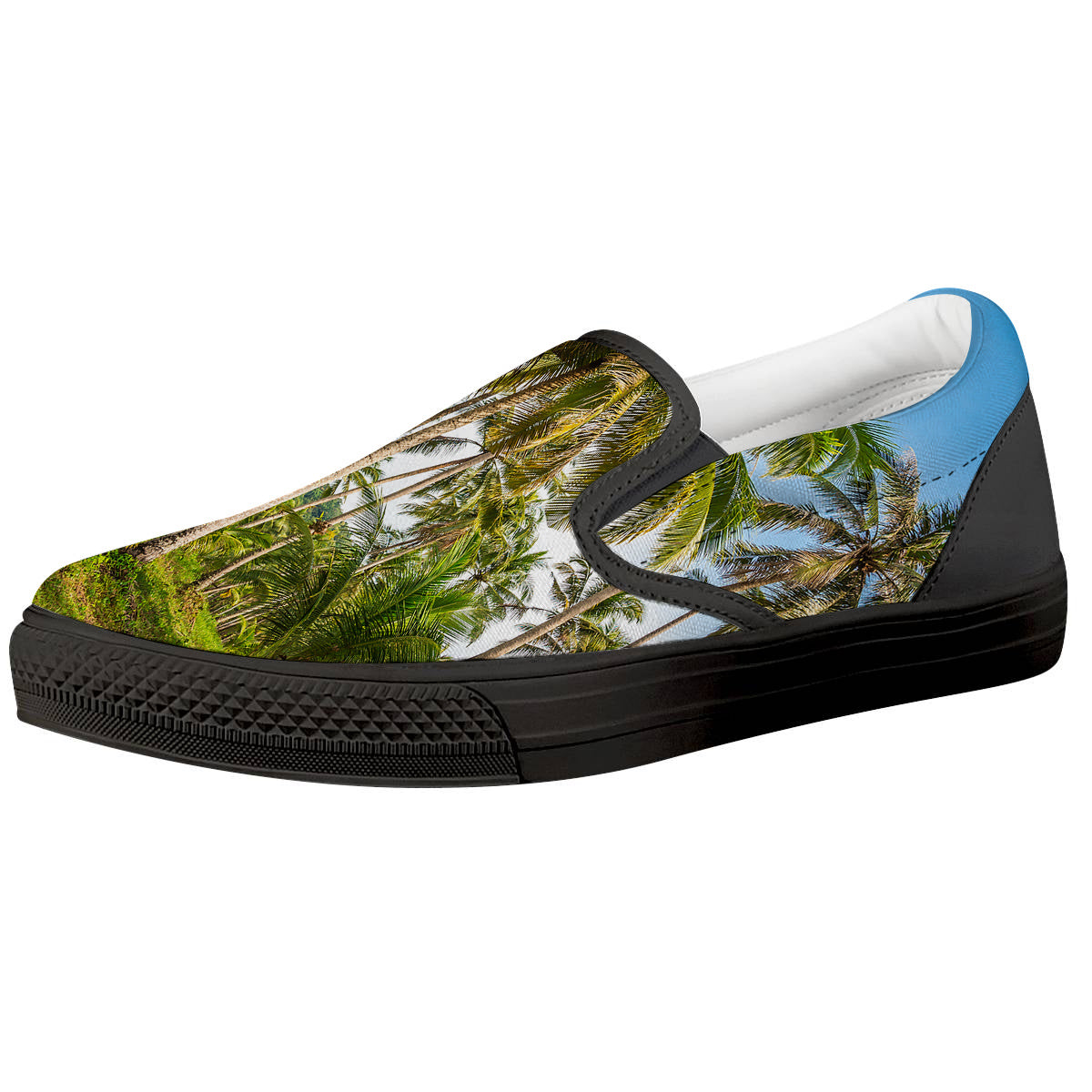 Coconut Tree Print Black Slip On Shoes-grizzshop
