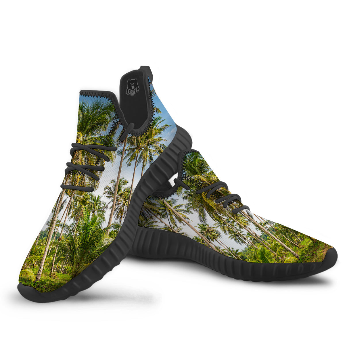 Coconut Tree Print Black Walking Shoes-grizzshop