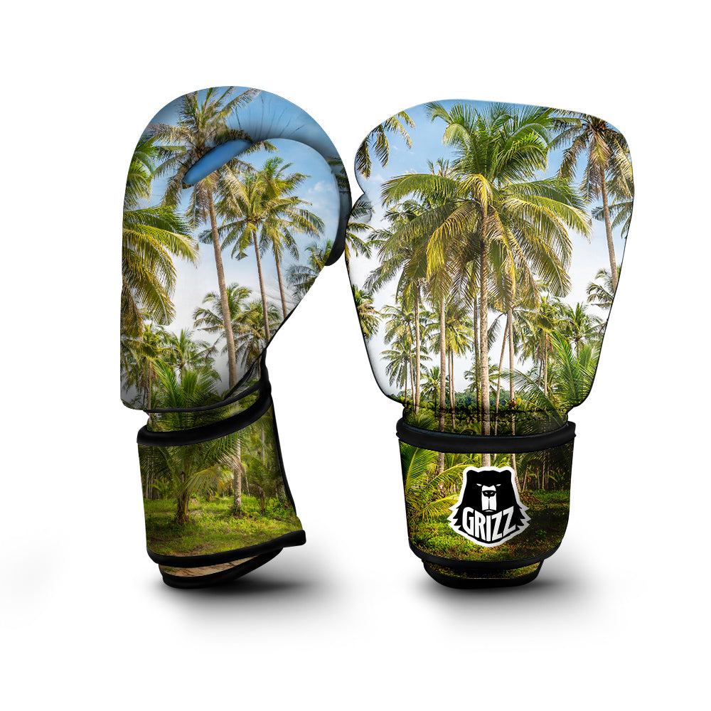 Coconut Tree Print Boxing Gloves-grizzshop