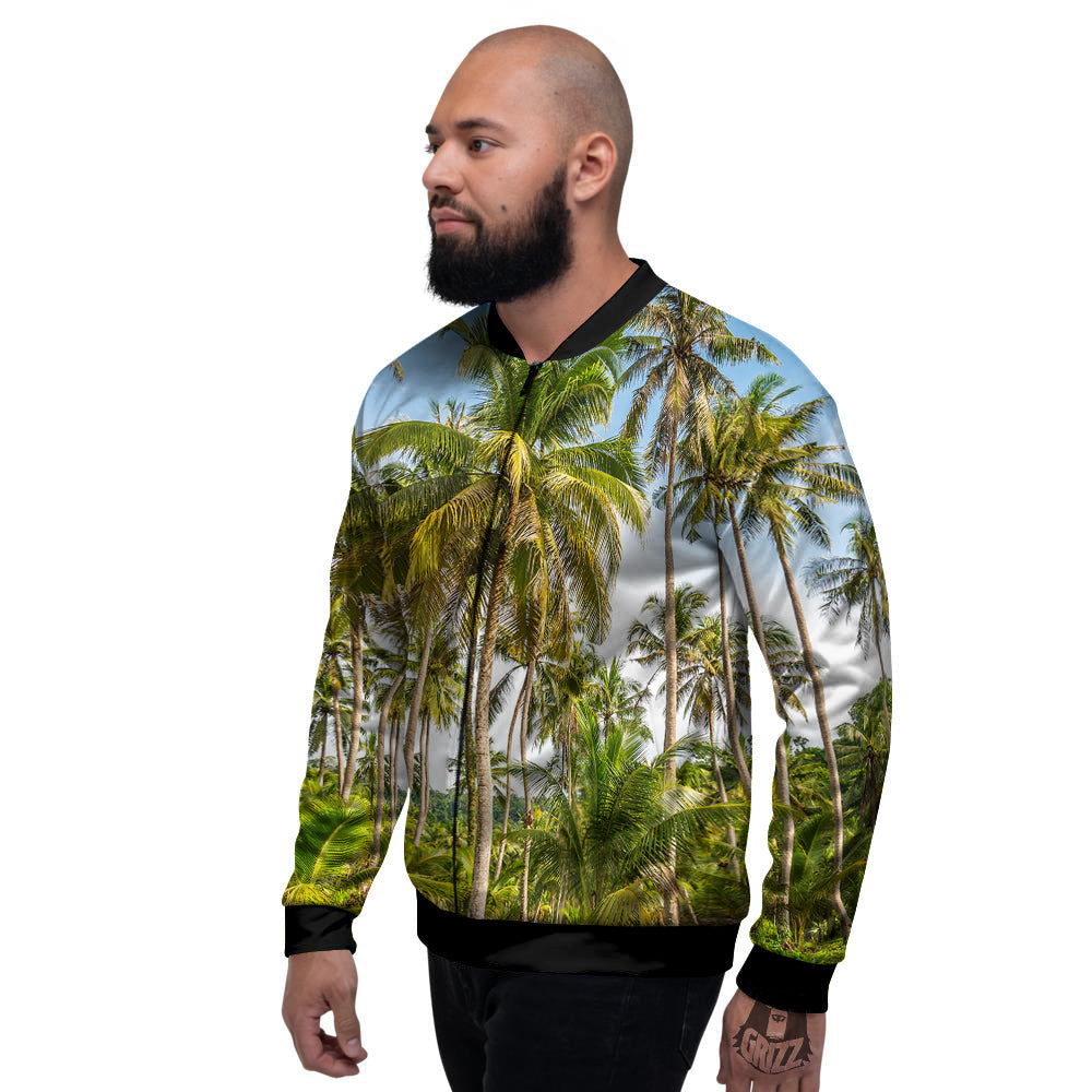 Coconut Tree Print Men's Bomber Jacket-grizzshop