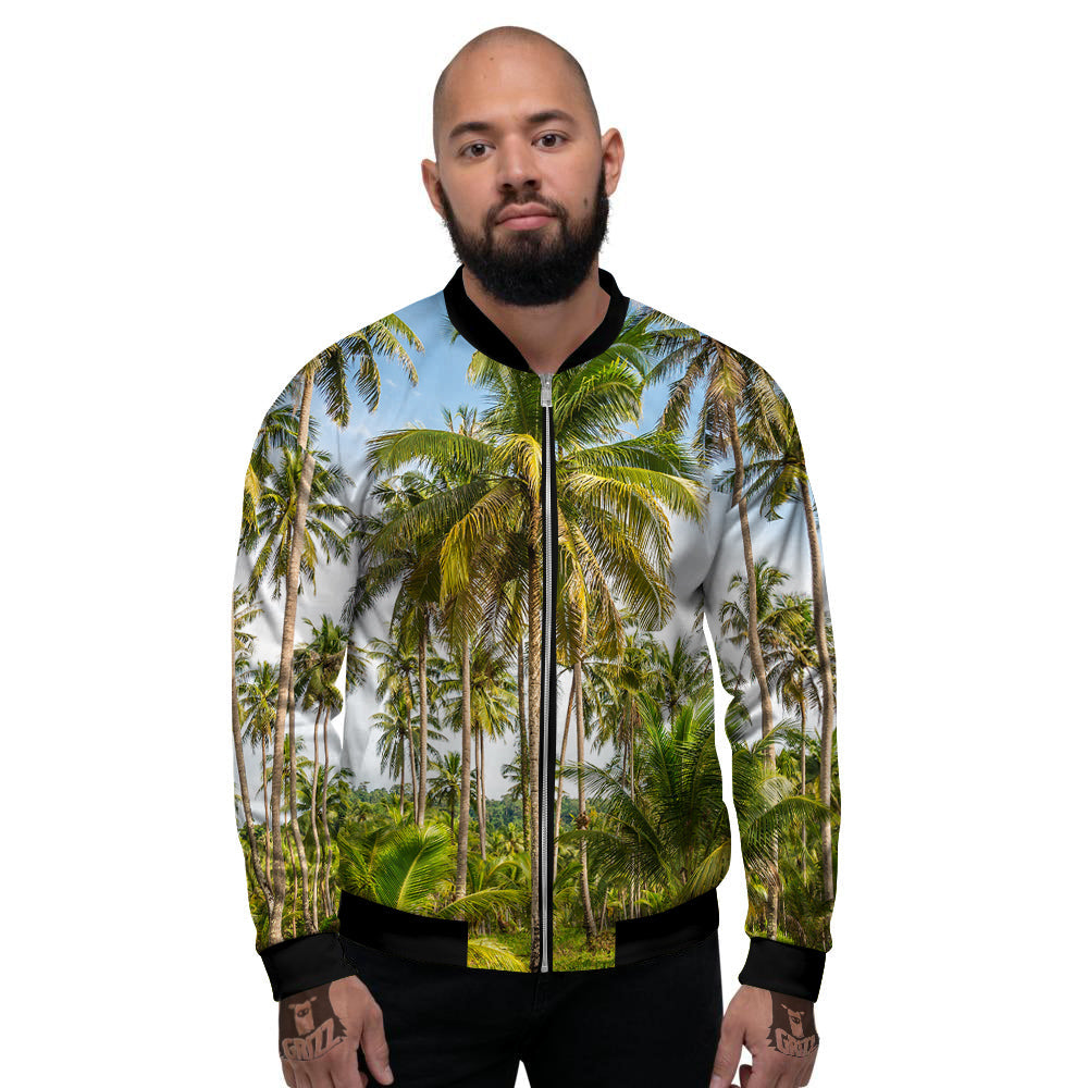 Coconut Tree Print Men's Bomber Jacket-grizzshop