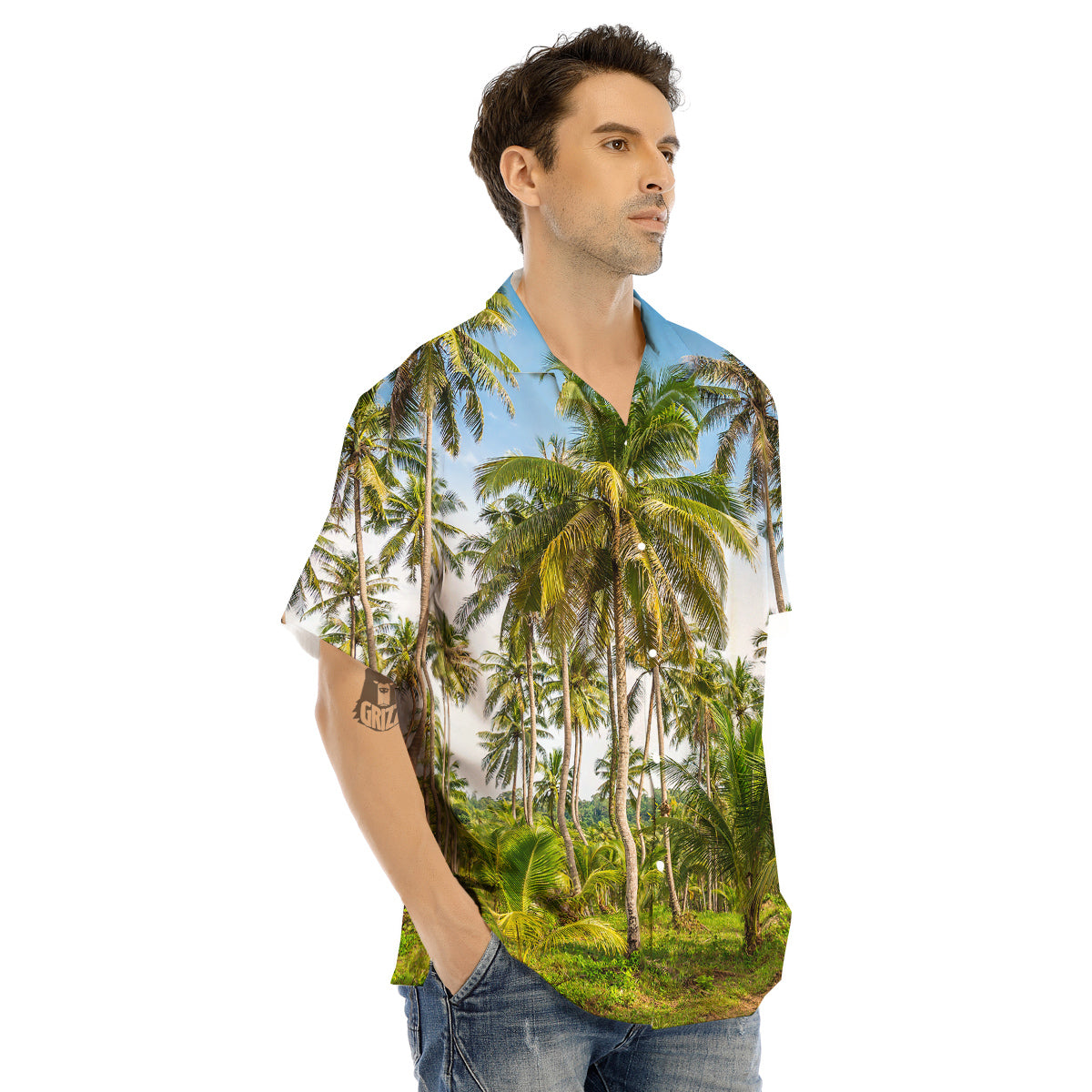Coconut Tree Print Men's Hawaiian Shirt-grizzshop