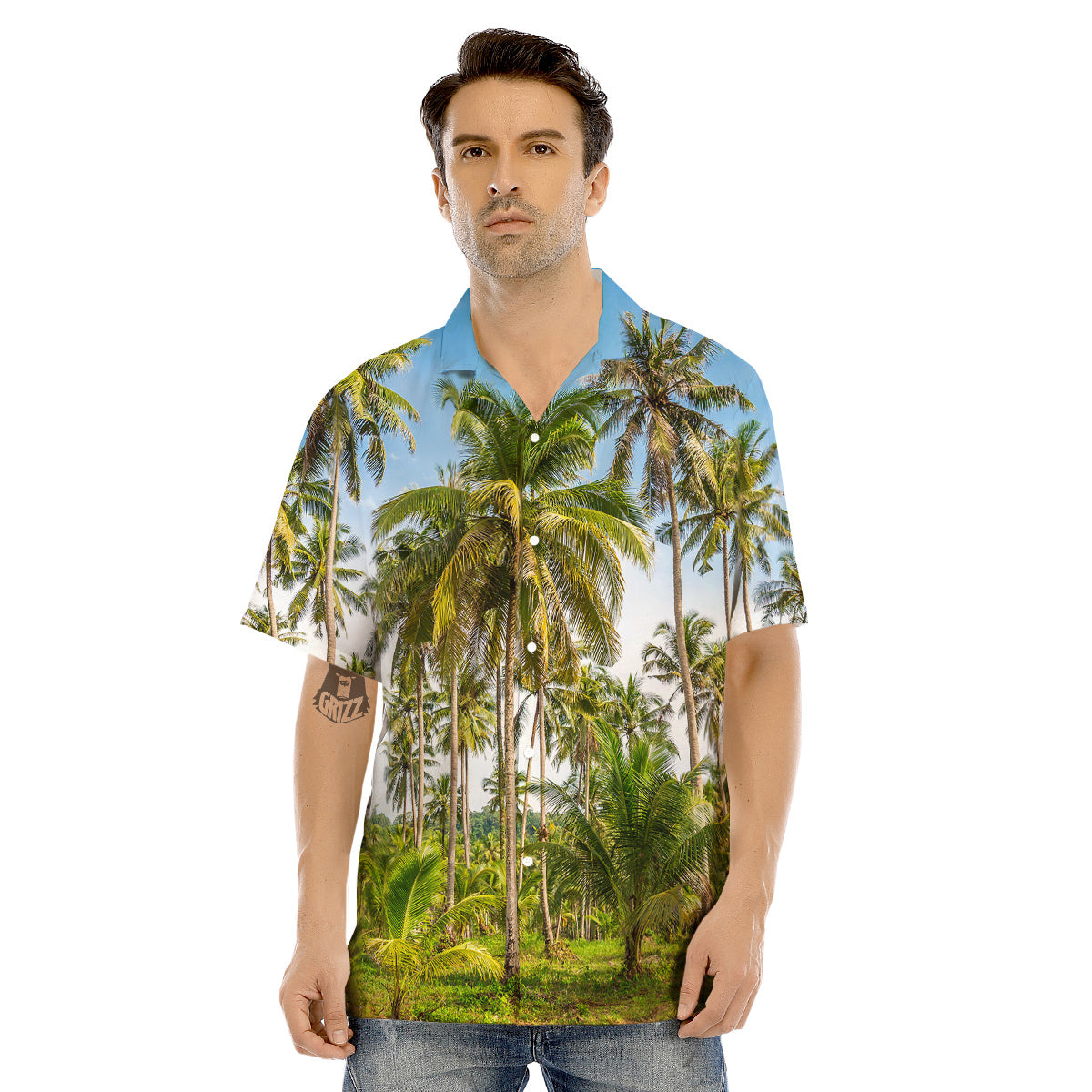 Coconut Tree Print Men's Hawaiian Shirt-grizzshop