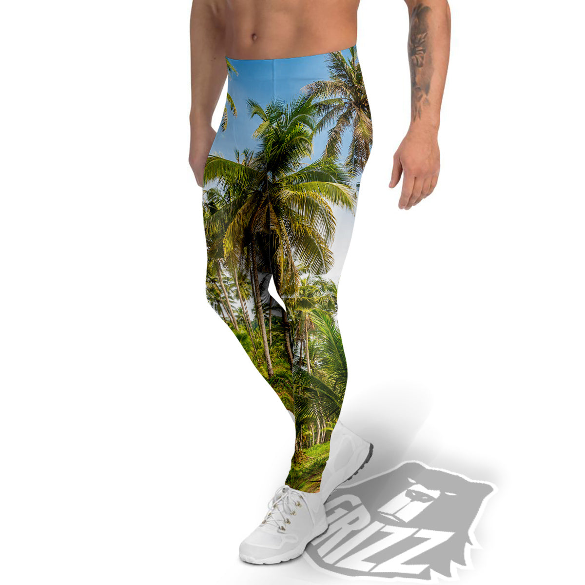 Coconut Tree Print Men's Leggings-grizzshop