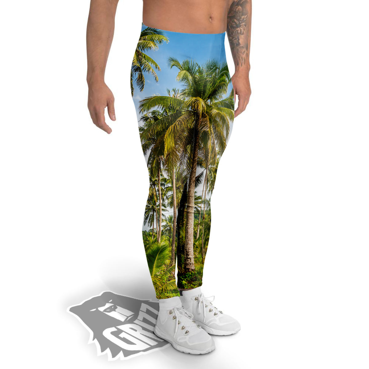 Coconut Tree Print Men's Leggings-grizzshop