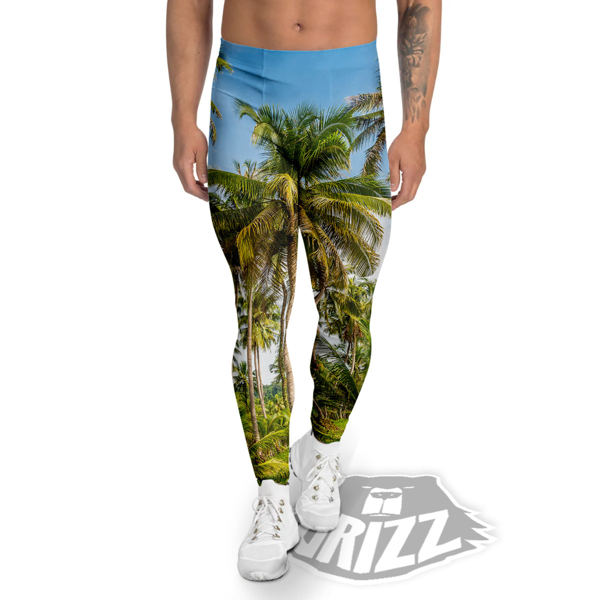 Coconut Tree Print Men's Leggings-grizzshop