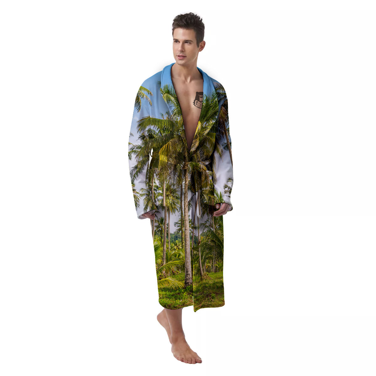 Coconut Tree Print Men's Robe-grizzshop