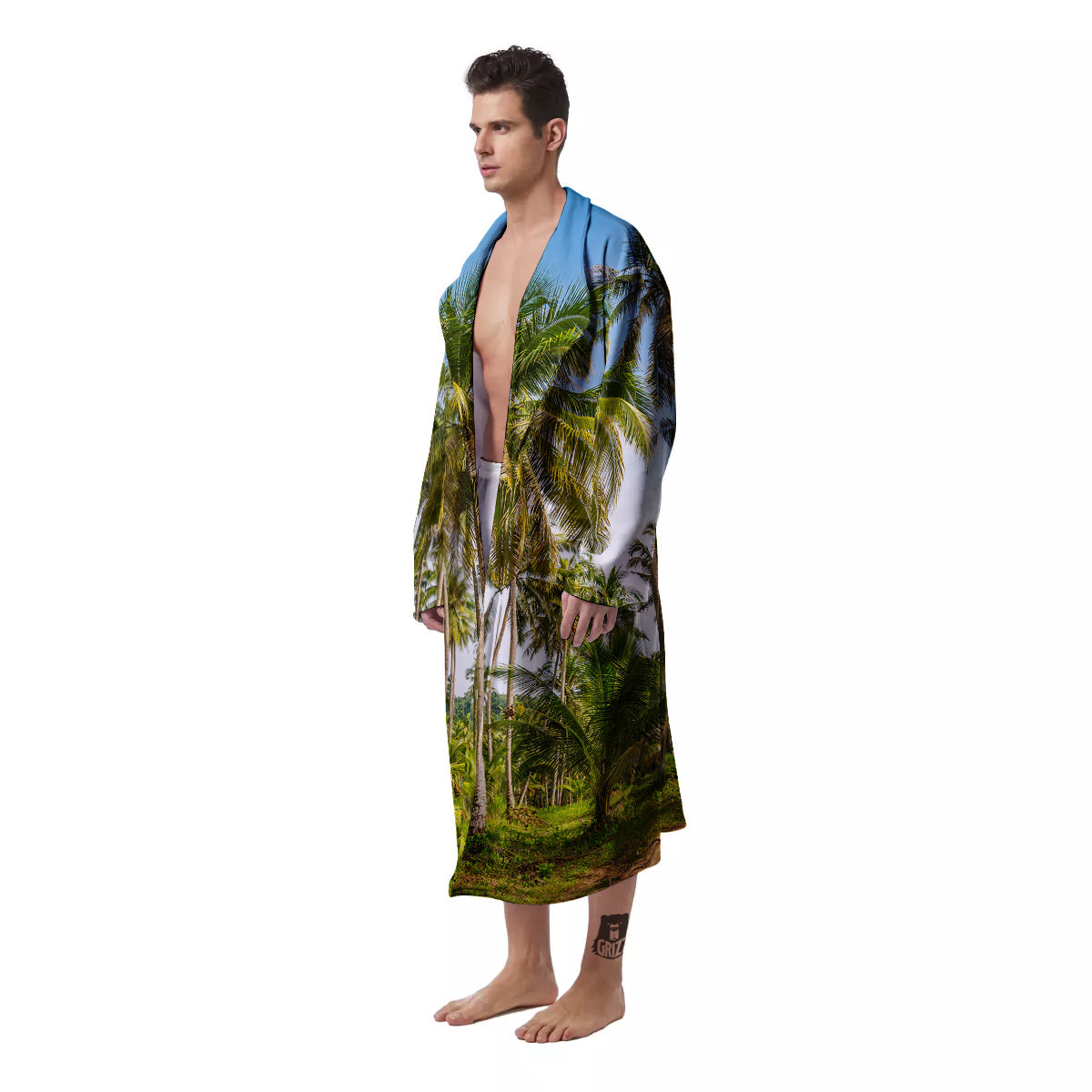 Coconut Tree Print Men's Robe-grizzshop