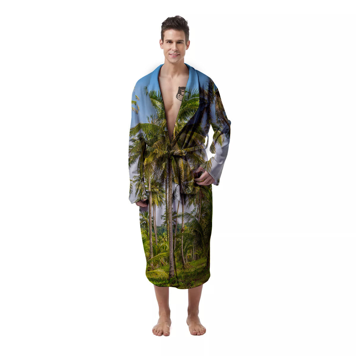 Coconut Tree Print Men's Robe-grizzshop
