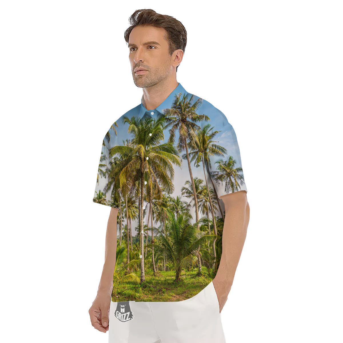 Coconut Tree Print Men's Short Sleeve Shirts-grizzshop