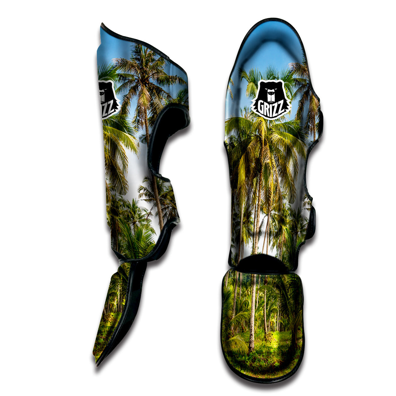 Coconut Tree Print Muay Thai Shin Guards-grizzshop