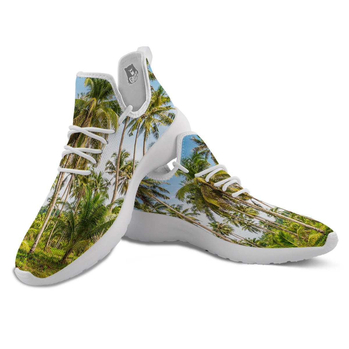 Coconut Tree Print White Athletic Shoes-grizzshop